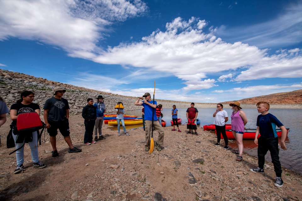 Outdoor exploration teacher Cavett Eaton's kayak demonstration at Ken's Lake, near Moab, UT. Photo by Eric Delphenich