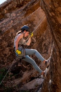 Rappelling near Moab, UT. Photo by Eric Delphenich