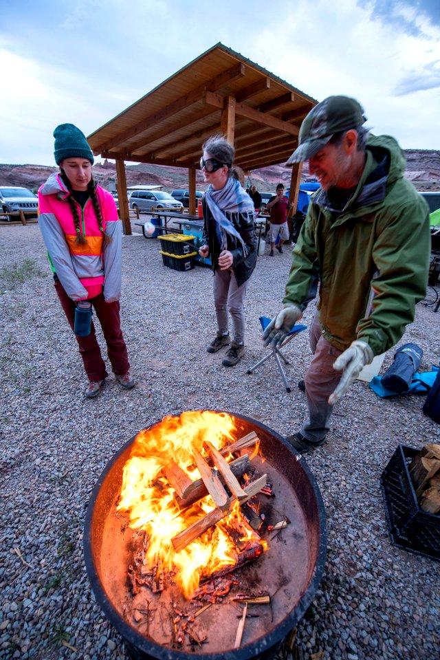 Outdoor Exploration teach Cavett Eaton showed the campers how to build a fire. Moab, UT. Photo by Eric Delphenich