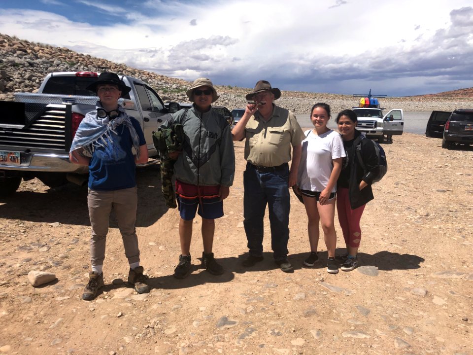 BLM Regional Paleontologist Greg McDonald with 4 BLM youth volunteers at Ken's Lake. Moab, UT. Photo by BLM-UT