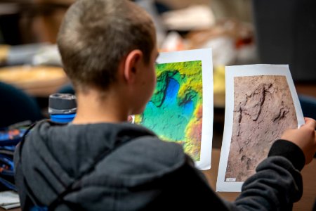 Students examined photogrammetric data produced from their measurements. Moab, UT. Photo by Eric Delphenich photo