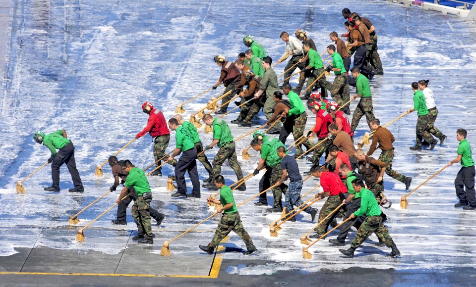 Flight deck wash down aircraft carrier