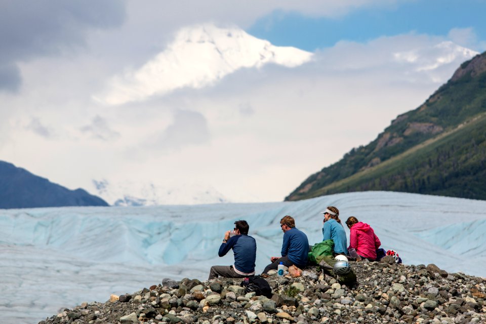 Hikers Having a Snack Overlooking the Root Glacier