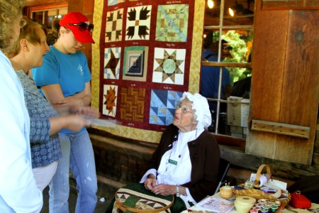 VIP Emmy Schmidt demonstrates quilting, May 2013--Warren Bielenberg