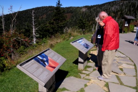 Visitors reading Clingmans Dome Waysides, October 2016--Warren Bielenberg