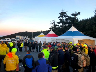 Interagency personnel attending search and rescue operational briefings during search efforts for Ms. Susan Clements in Great Smoky Mountains National Park, NPS Photo