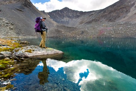 Enjoying an alpine lake near Bremner photo