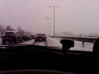 Stuck in the snow driving to work