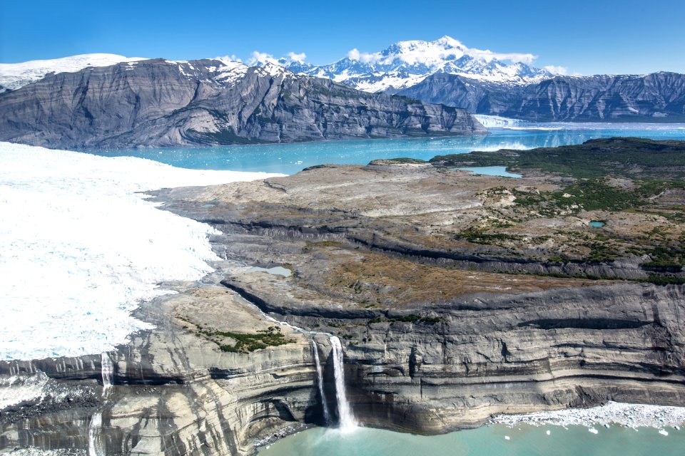 Guyot Glacier, Falls, Icy Bay, and Mount St. Elias