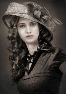 Dark hair hat portrait
