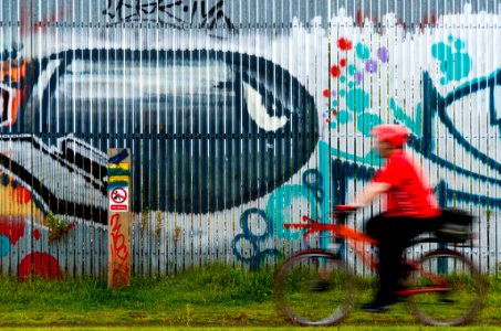 Cyclist on a Tow Path. Birmingham, UK photo