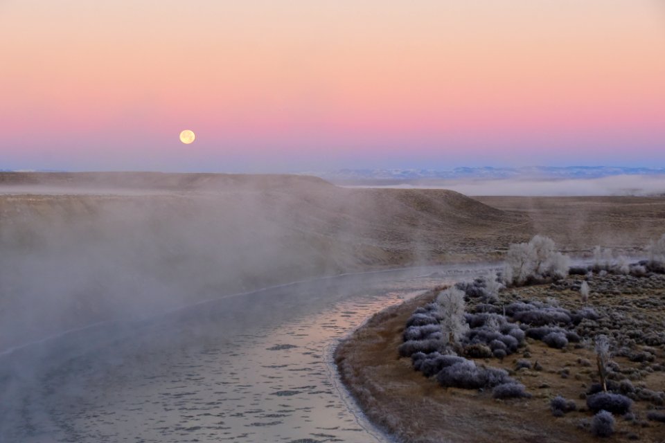 Beaver moon settting over Seedskadee National Wildlife Refuge