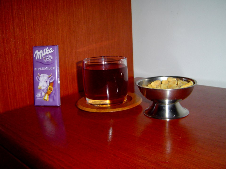 Germany Chocolate Bar, Cranberry Juice and Peanuts