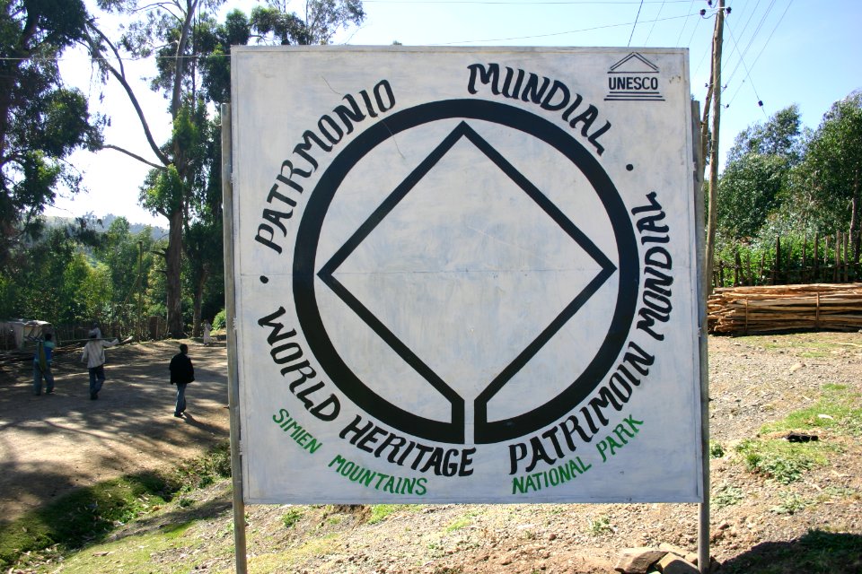 UNESCO World Heritage Sign, Simien Mountains National Park, Ethiopian Highlands