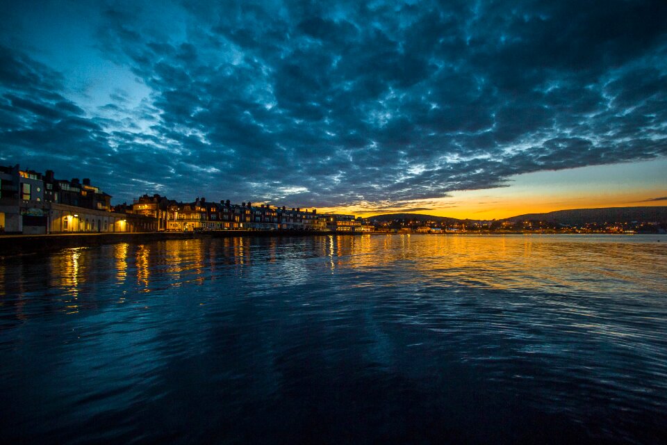 Sunset seascape views of the city