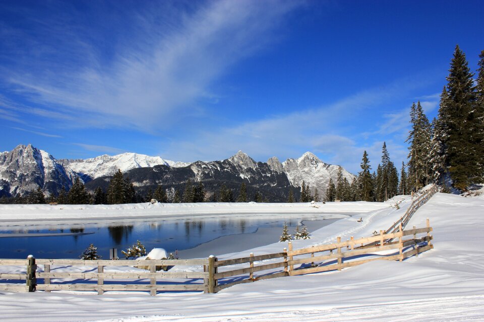 Lake snow mountains