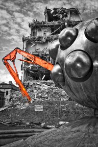 Demolition black and white part crane