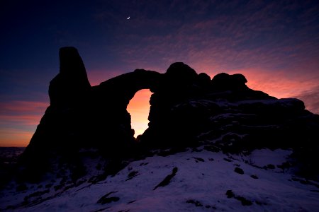 Turret Arch with waxing crescent moon