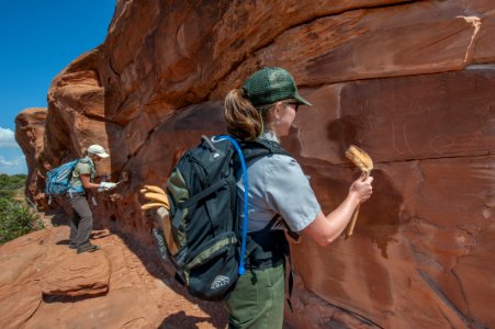 Park Staff Remove Scratched Graffiti