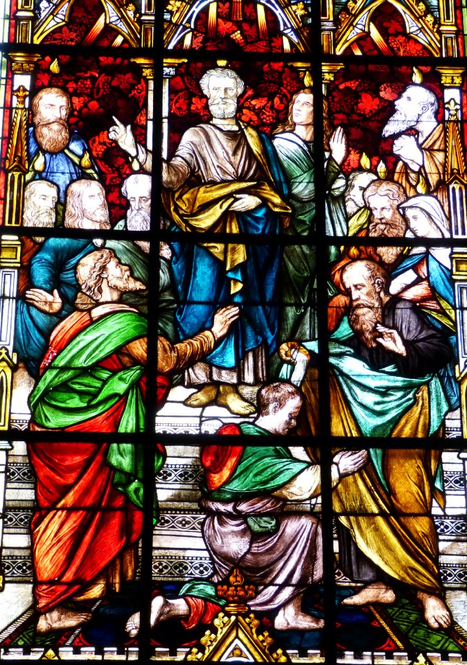 Church faith stained glass window