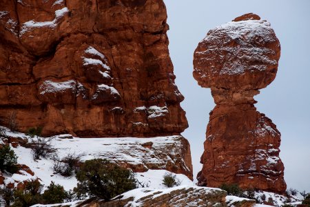 Balanced Rock, dusted with snow. photo