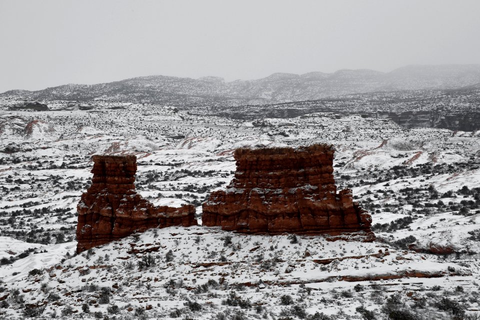 Wintry landscape at La Sal Mountains Viewpoint..