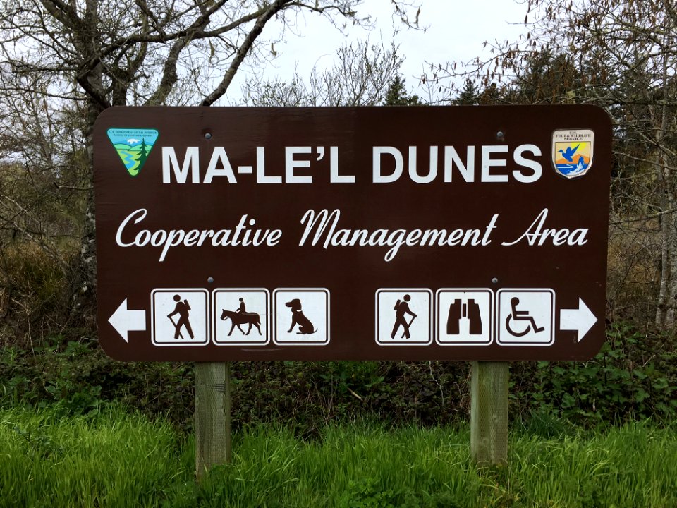 Signs in Ma-Le'l Dunes Recreation Area
