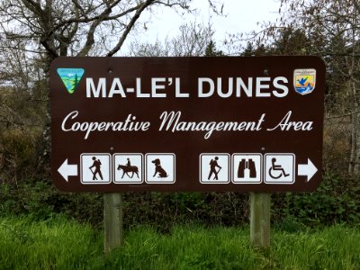 Signs in Ma-Le'l Dunes Recreation Area