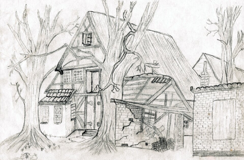 Hand drawn sketch black and white paint