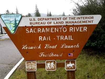 Sign for the Sacramento River Rail-Trail Keswick Boat Launch Trailhead