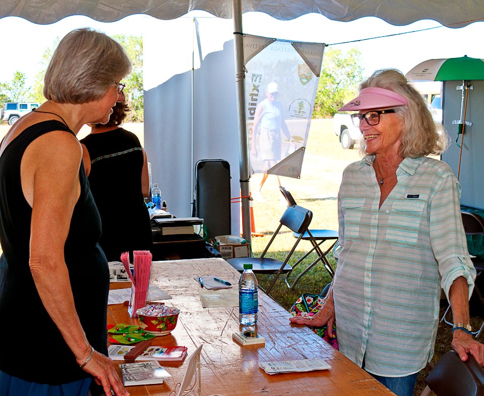 Museum of the Everglades volunteer Georgia talking with Louise