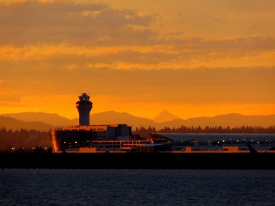 Sunrise over Portland Airport and Columbia River photo
