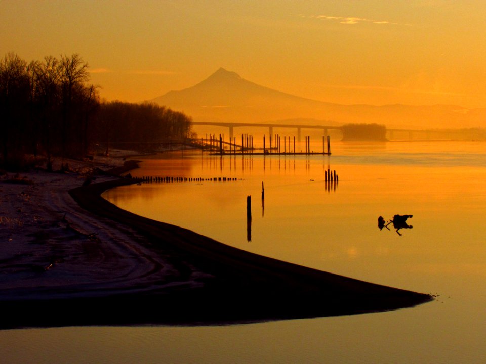 Sunrise at Columbia River and Mt. Hood