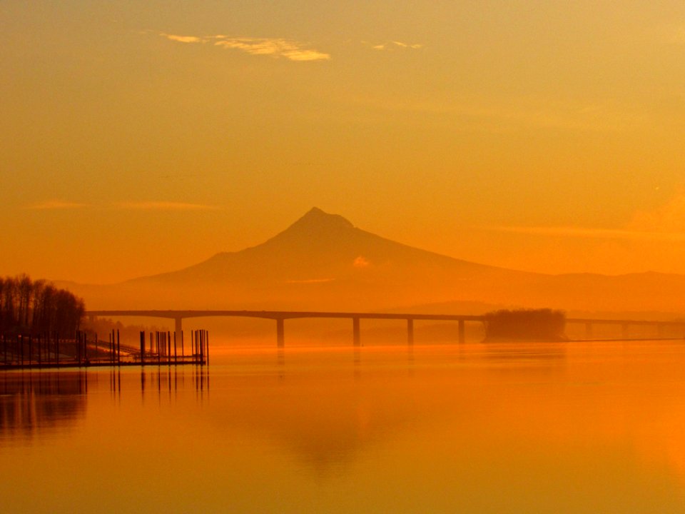 Sunrise at Columbia River and Mt. Hood