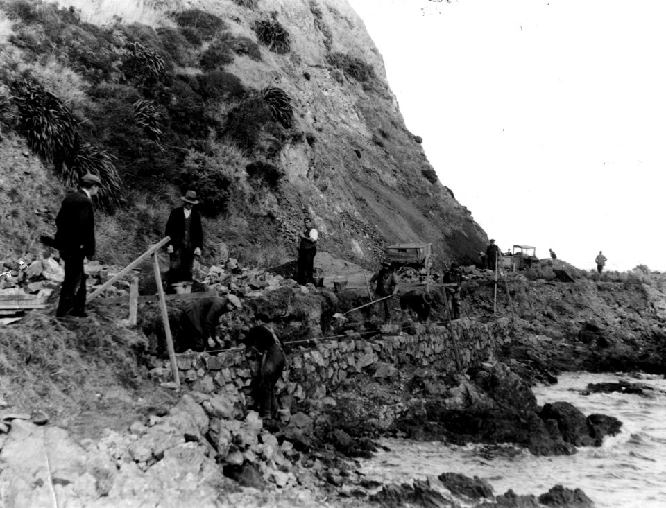 33; Foreshore reconstruction by Relief Workers, Point Halswell - 1930