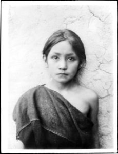 Young Hopi Indian girl standing outside, Oraibi, Arizona, ca.1900 (CHS-3703)
