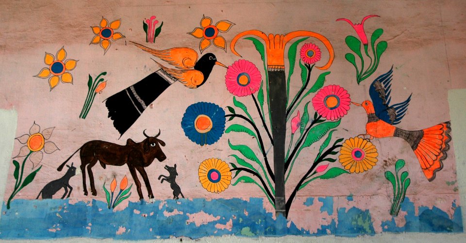 Antique Mexican painting, Tree of Nectar, Hotel Belmar, Mazatlan, Sinaloa, Mexico