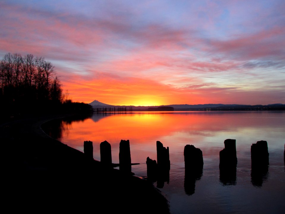 Sunrise at Columbia River and Mt. Hood