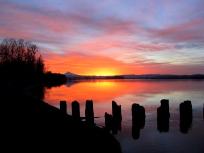 Sunrise at Columbia River and Mt. Hood