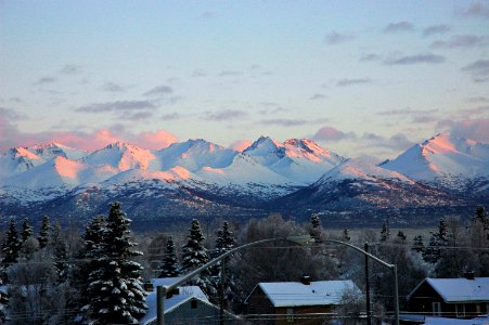 Chugach Range Mountains, Christmas Eve, viewed from the 4th floor Pioneer's Home, Anchorage, Alaska, USA photo