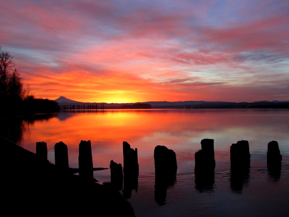 Sunrise at Columbia River and Mt. Hood