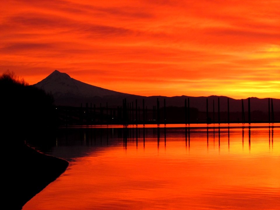 Sunrise at Columbia River and Mt. Hood