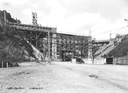Page 116- Construction of new viaduct on Upland Road, view from Glenmore Street, Kelburn Viaduct - 10 Oct 1930