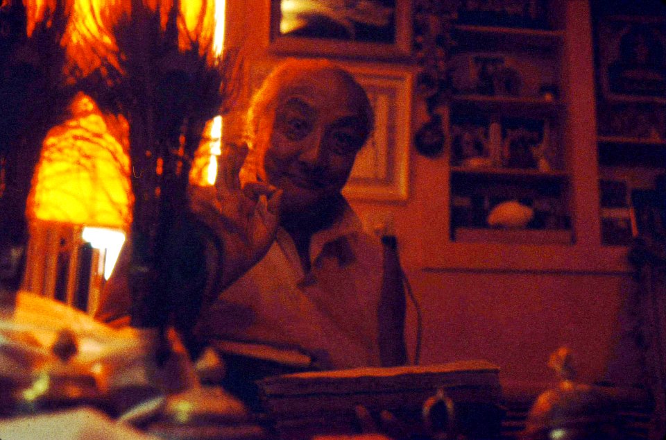 His Holiness Dilgo Khyentse Rinpoche - making the perfection mudra and gaze like Padmasambhava, Seattle Sakya Lhakang 1976,  Washington State, USA, photo by Chris Wilkinson