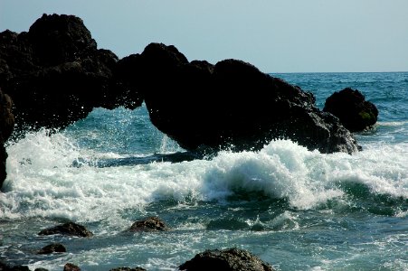 Water under the bridge, little rock arch, splash of the Pacific Ocean, South Mazatlan, Sinaloa, Mexico