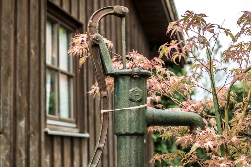 Irrigation hand pump garden shed