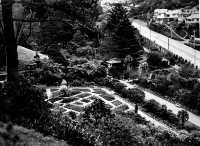 00138-12300; Elevated view of formal garden, Glenmore Street, Botanic Gardens - [1934]