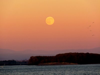 Full Blue Moon Rising over Columbia River at Wintler Park in Vancouver, WA photo