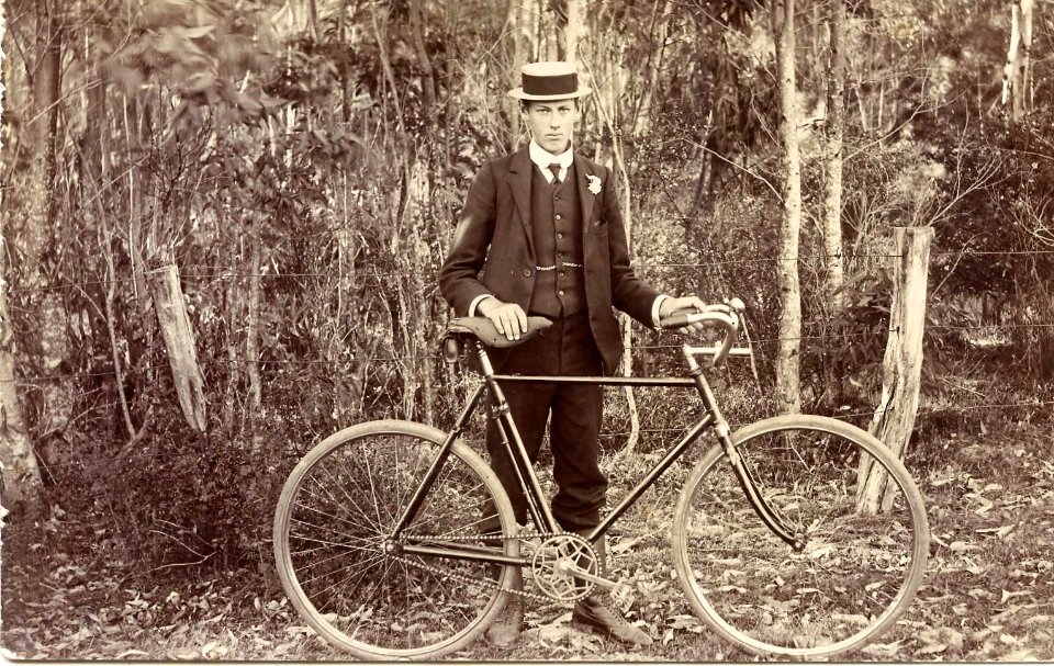 Bob Gleason with his bicycle - 1911