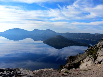 Wizard Island at Crater Lake NP in OR photo